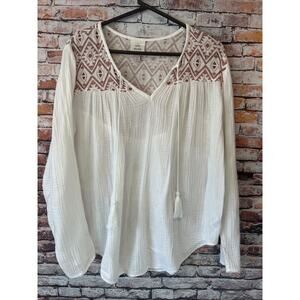 White Knox Rose Gauze Embroidered Top Shirt Blouse Women’s Size X1